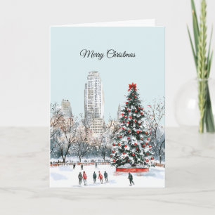 Weihnachtsbaum Stadt Eisläufer Gebäude im Winter Karte