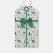 Weihnachtsbaum & Stadt Rosa Retro Van Green Bow Geschenkanhänger (Vorderseite)