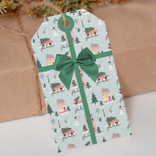 Weihnachtsbaum & Stadt Rosa Retro Van Green Bow Geschenkanhänger
