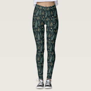 Weihnachtsbaum Stars Gold Grüne Muster Dekoration Leggings