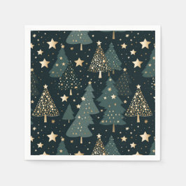 Weihnachtsbaum Stars Gold Grüne Muster Dekoration Serviette