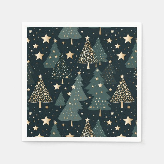 Weihnachtsbaum Stars Gold Grüne Muster Dekoration Serviette (Vorderseite)
