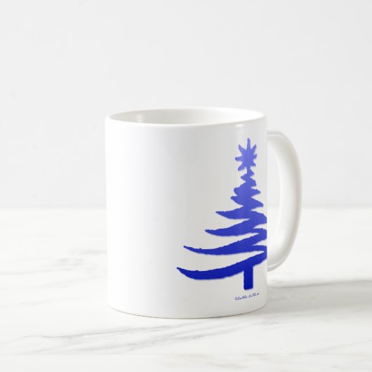 Weihnachtsbaum Stencil Cobalt Blue Kaffeetasse (VorderseiteRechts)