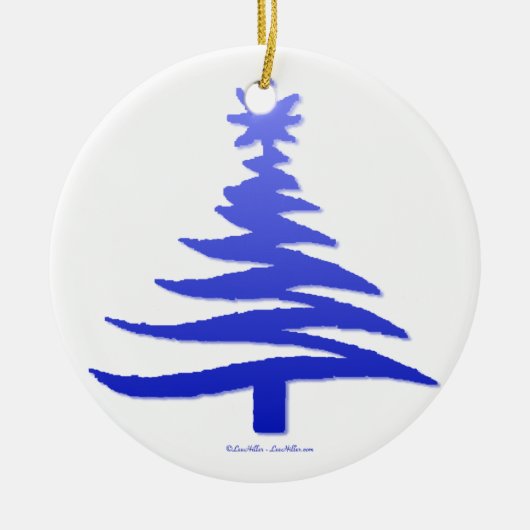 Weihnachtsbaum Stencil Cobalt Blue Keramikornament (Vorne)