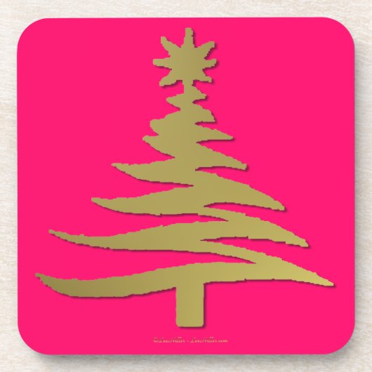 Weihnachtsbaum Stencil Gold Getränkeuntersetzer (Vorderseite)