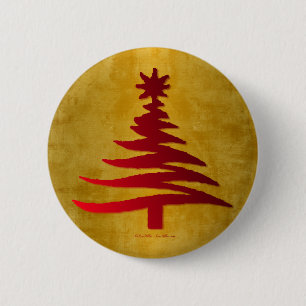 Weihnachtsbaum Stencil Red auf Gold Button