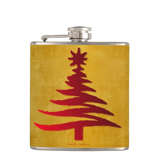 Weihnachtsbaum Stencil Red auf Gold Flachmann (Vorderseite)