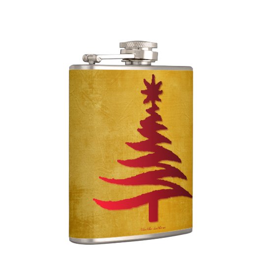 Weihnachtsbaum Stencil Red auf Gold Flachmann (Rechts)