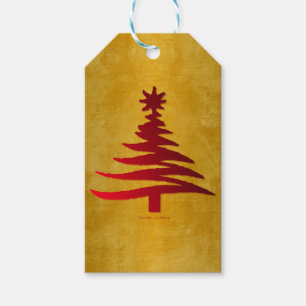 Weihnachtsbaum Stencil Red auf Gold Geschenkanhänger