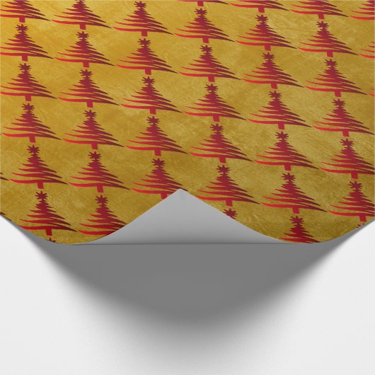 Weihnachtsbaum Stencil Red auf Gold Geschenkpapier (Ecke)