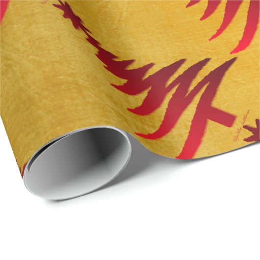 Weihnachtsbaum Stencil Red auf Gold Geschenkpapier (Rolleneckpunkt)