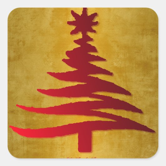 Weihnachtsbaum Stencil Red auf Gold Quadratischer Aufkleber (Vorderseite)