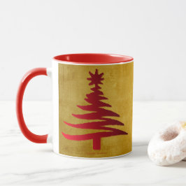 Weihnachtsbaum Stencil Red auf Gold Tasse