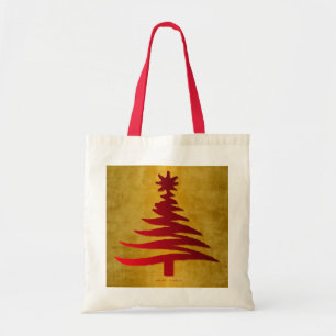 Weihnachtsbaum Stencil Red auf Gold Tragetasche