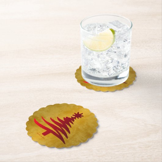 Weihnachtsbaum Stencil Red auf Gold Untersetzer (Vor Ort)