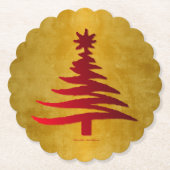 Weihnachtsbaum Stencil Red auf Gold Untersetzer (Vorderseite)