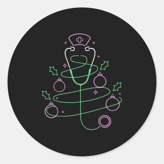Weihnachtsbaum Stethoscope Nurse Weihnachten Runder Aufkleber (Vorderseite)