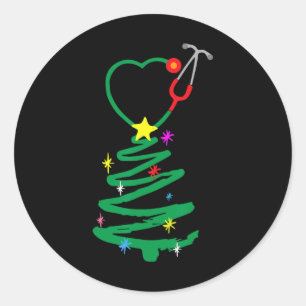 Weihnachtsbaum Stethoscope Nurses Xmas Scrub Runder Aufkleber
