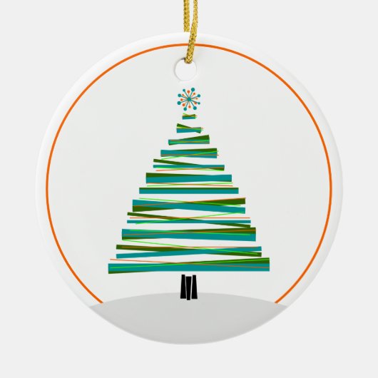 Weihnachtsbaum - Streifen des mittleren Jahrhunder Keramik Ornament (Vorne)