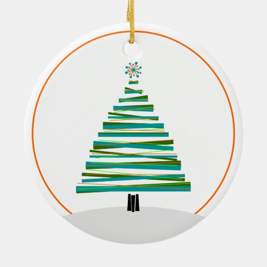 Weihnachtsbaum - Streifen des mittleren Jahrhunder Keramik Ornament (Hinten)