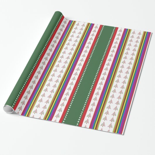 Weihnachtsbaum & Streifen Geschenk - Grün Geschenkpapier (Ungerollt)