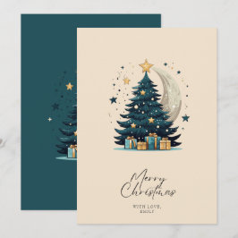 Weihnachtsbaum streift den Mond Feiertagskarte