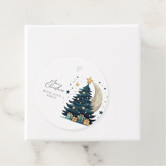 Weihnachtsbaum streift den Mond Geschenkanhänger (Beispiel)