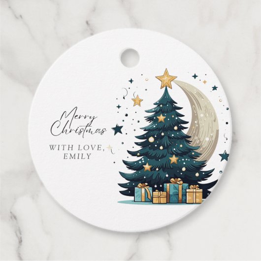 Weihnachtsbaum streift den Mond Geschenkanhänger (Vorderseite)