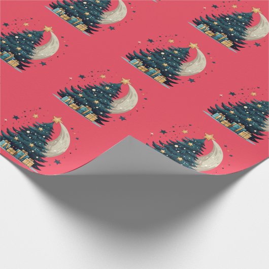 Weihnachtsbaum streift den Mond Geschenkpapier (Ecke)