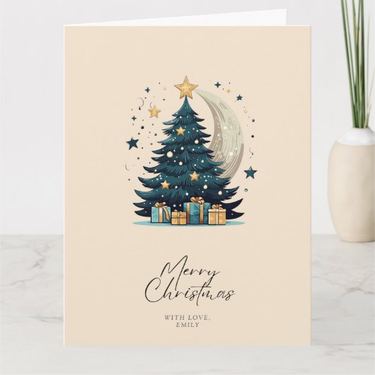 Weihnachtsbaum streift den Mond Karte (Vorderseite)