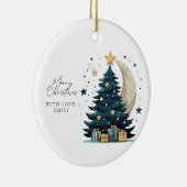 Weihnachtsbaum streift den Mond Keramik Ornament (Rechts)