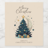 Weihnachtsbaum streift den Mond Weinetikett (Einzelnes Label)