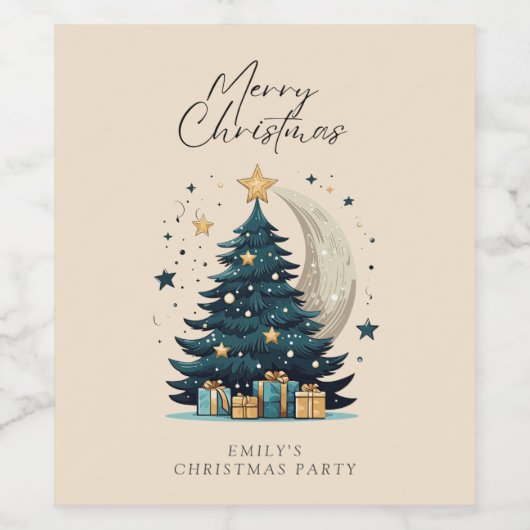 Weihnachtsbaum streift den Mond Weinetikett (Einzelnes Label)