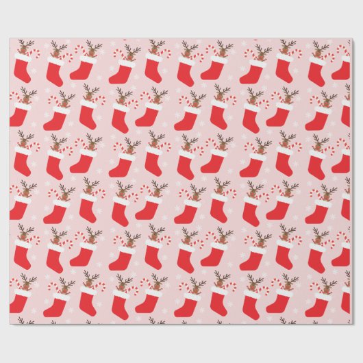 Weihnachtsbaum Strumpf Pattern Red White Geschenkpapier (Flach)