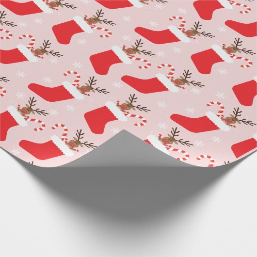 Weihnachtsbaum Strumpf Pattern Red White Geschenkpapier (Ecke)
