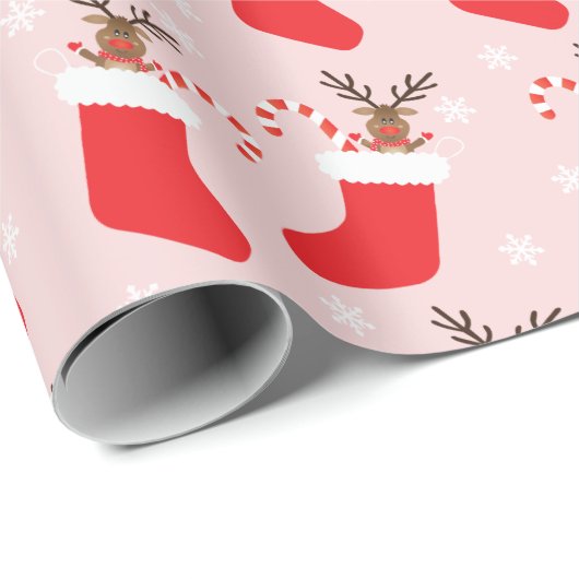 Weihnachtsbaum Strumpf Pattern Red White Geschenkpapier (Rolleneckpunkt)