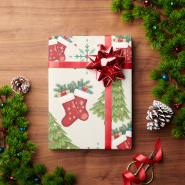 Weihnachtsbaum, Strumpf & Schneeflocken Geschenkpa Geschenkpapier