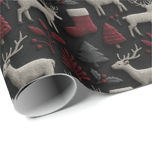 Weihnachtsbaum & Strümpfe in Rot und Grau Geschenkpapier (Rolleneckpunkt)