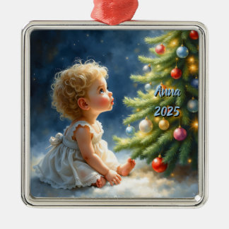 Weihnachtsbaum-Szene in der Nacht Ornament Aus Metall