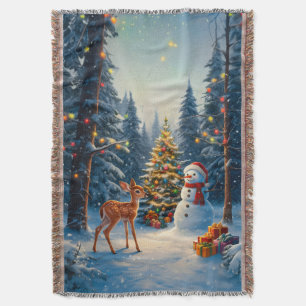 Weihnachtsbaum Szene Niedlich Hirschgewächse Snowm Decke