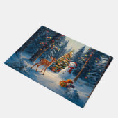 Weihnachtsbaum Szene Niedlich Hirschgewächse Snowm Fußmatte (Schrägansicht)