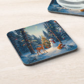 Weihnachtsbaum Szene Niedlich Hirschgewächse Snowm Getränkeuntersetzer (Linke Seite)