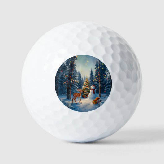 Weihnachtsbaum Szene Niedlich Hirschgewächse Snowm Golfball (Vorderseite)