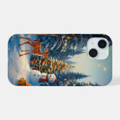 Weihnachtsbaum Szene Niedlich Hirschgewächse Snowm iPhone 15 Hülle (Rückseite (Horizontal))