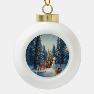 Weihnachtsbaum Szene Niedlich Hirschgewächse Snowm Keramik Kugel-Ornament