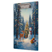 Weihnachtsbaum Szene Niedlich Hirschgewächse Snowm Klemmbrett (Links)
