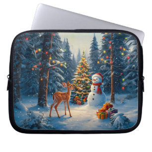 Weihnachtsbaum Szene Niedlich Hirschgewächse Snowm Laptopschutzhülle
