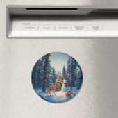Weihnachtsbaum Szene Niedlich Hirschgewächse Snowm Magnet (In Situ (Geschirrspüler))