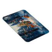 Weihnachtsbaum Szene Niedlich Hirschgewächse Snowm Magnet (Rechte Seite)