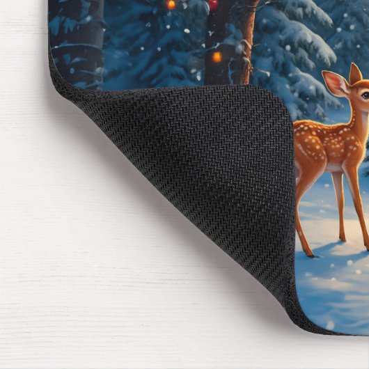 Weihnachtsbaum Szene Niedlich Hirschgewächse Snowm Mousepad (Ecke)
